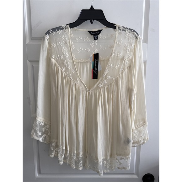 Charlie Paige Jackets & Blazers - Women CHARLIE PAIGE Ivory Peasant Chemise Lace Jacket Size S